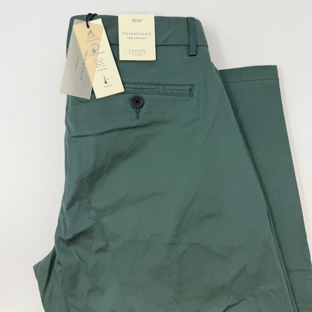 7Diamonds Parker Chino Performance Pants Green 32x30 Four Way Stretch NEW